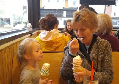 2 people enjoying ice cream inside